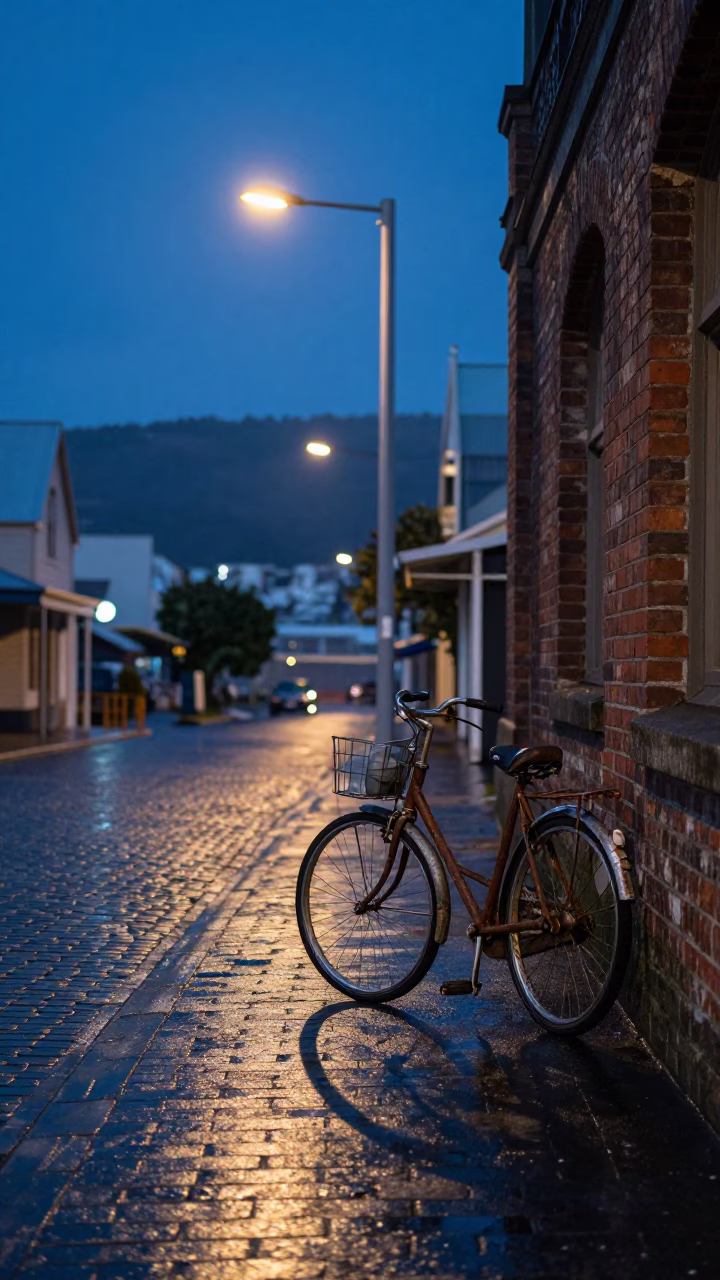 Blue Hour Street Scene in Wellington New Zealand with Vintage Details in in Wellington, New Zealand