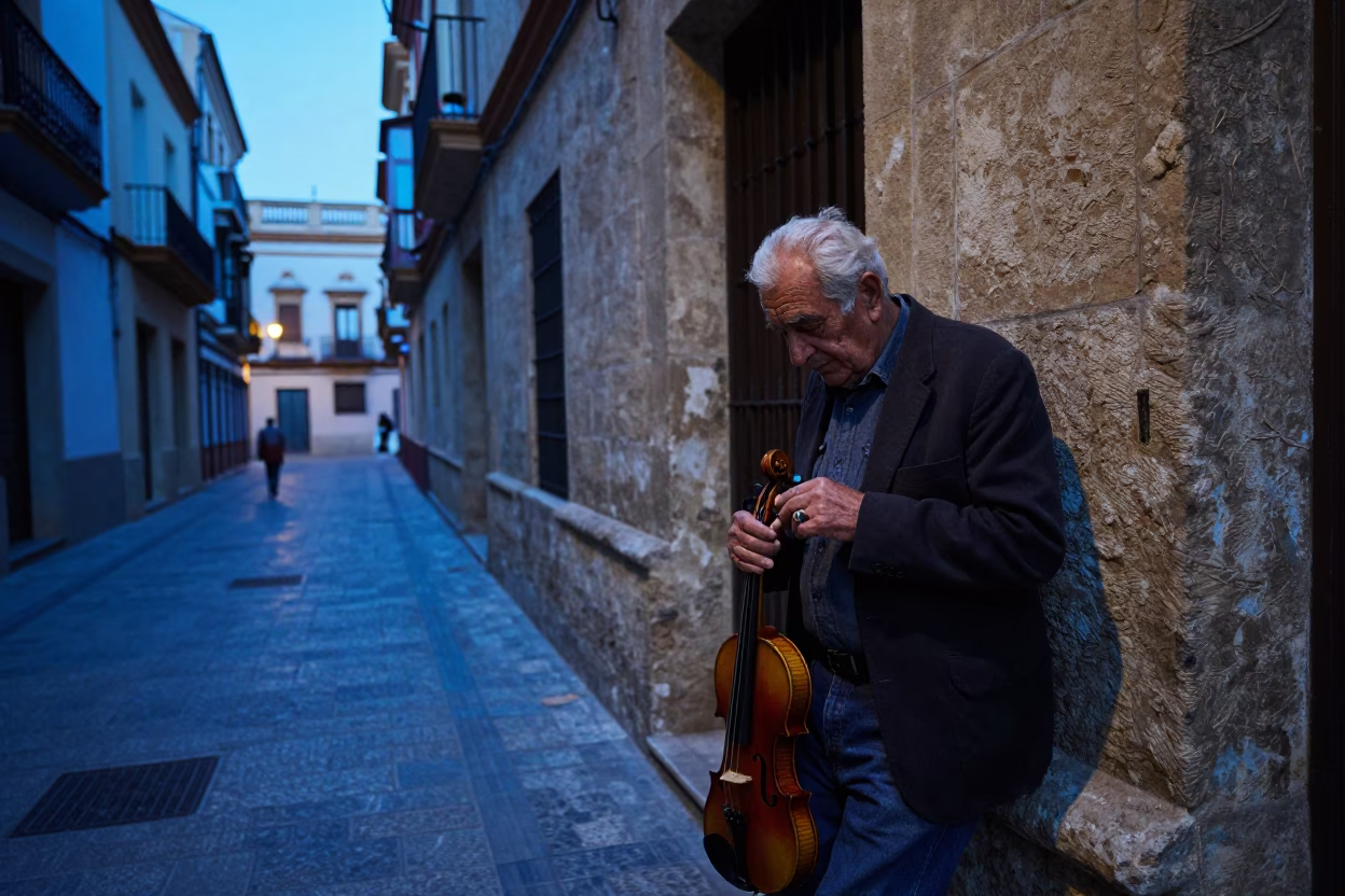 Blue Hour Street Scene Valencia Spain with Vintage Details in in Valencia, Spain