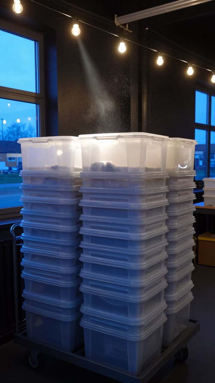 Blue Hour Tote Nesting Stack Dispatch Office in inside a dispatch office above the dock in Almere