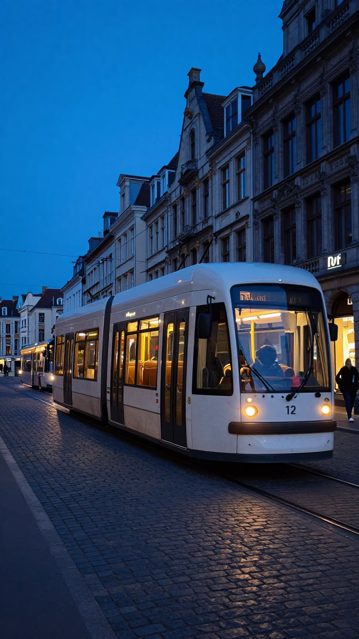 Blue Hour Tram Climb in Brussels Belgium Before Sunrise in in Brussels, Belgium