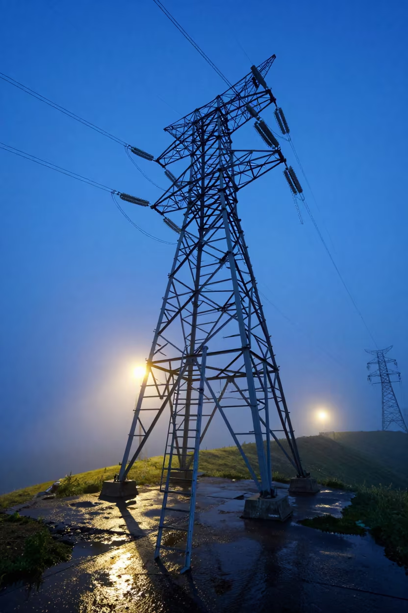 Blue Hour Transmission Towers on Almaty Ridge in beside a water tower ladder in Almaty