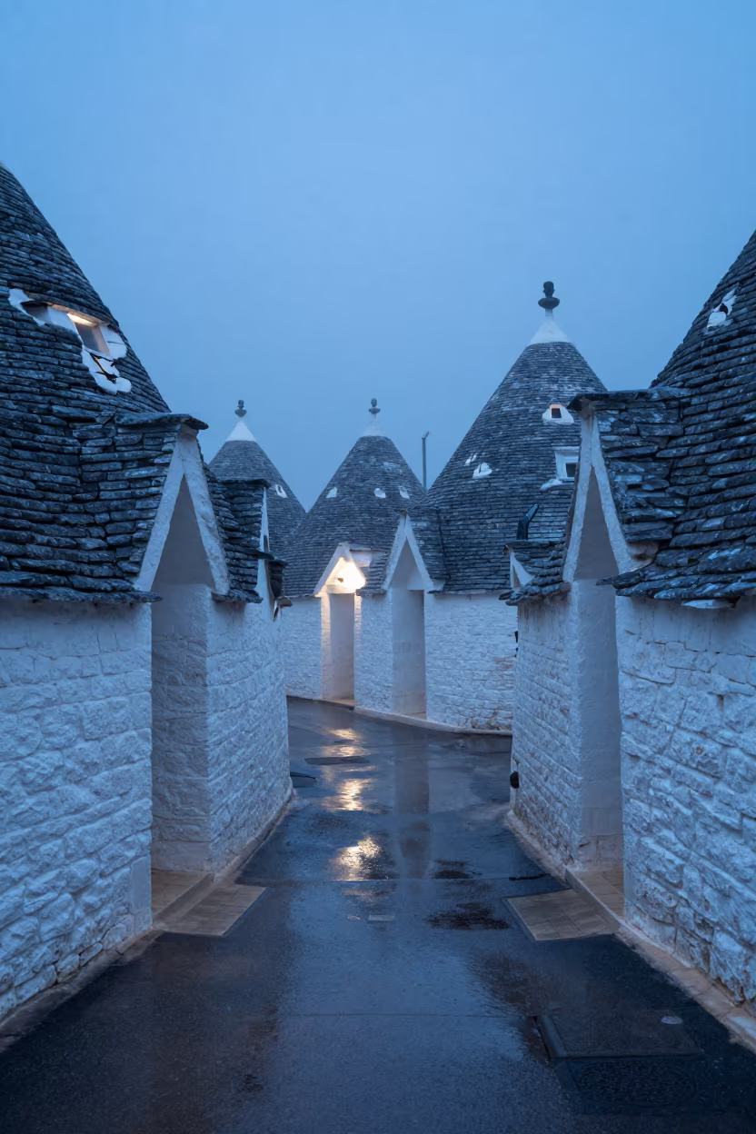 Blue Hour Trullo Passage Reflected on Water in inside a skylit passageway near Beijing
