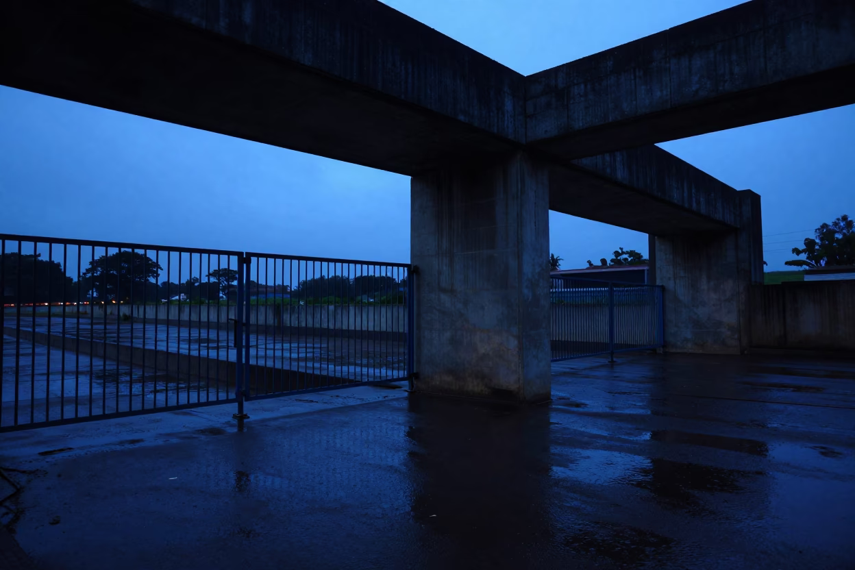 Blue Hour Tunnel Junction Storm Barrier Ouagadougou in beside a storm surge barrier in Ouagadougou