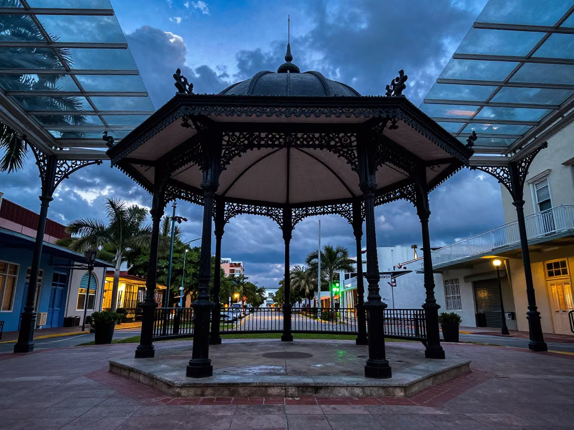 Blue Hour Victorian Bandstand in Miami Skylight in inside a skylit passageway in Little Havana, Miami