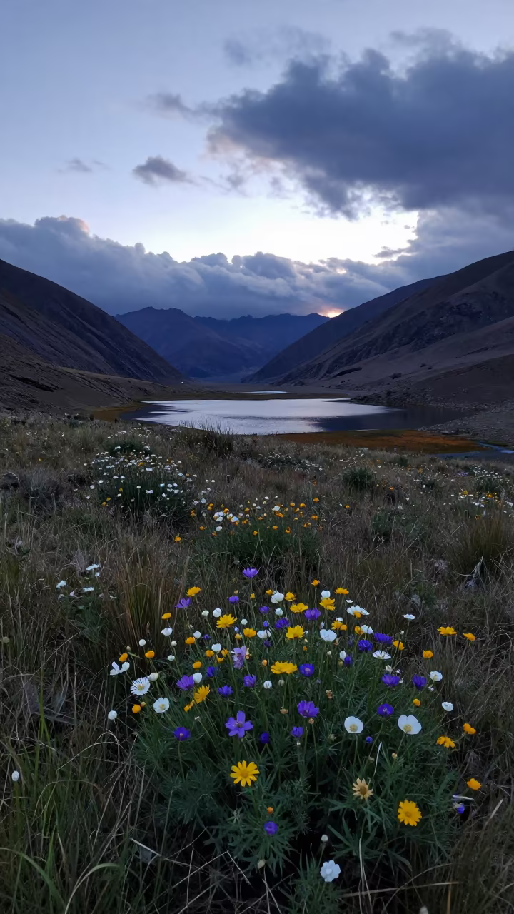Blue Hour Wildflowers in Andean Meadow Near La Paz in near La Paz
