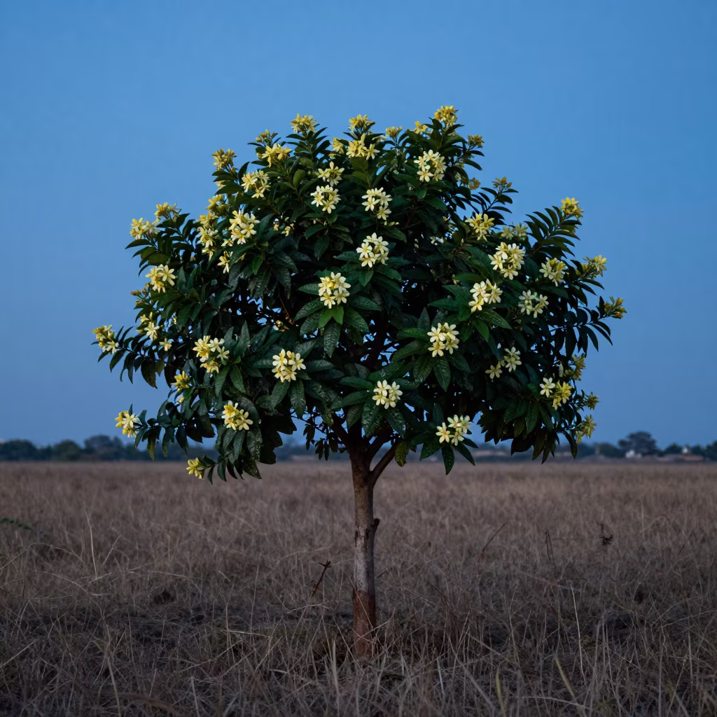 Blue Hour Ylang Ylang Tree in Tabora Meadow in in a bloom-heavy meadow near Tabora