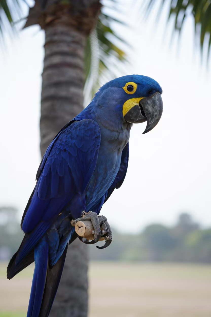 Blue Hyacinth Macaw in Malaysian Palm Tree in in Malaysia