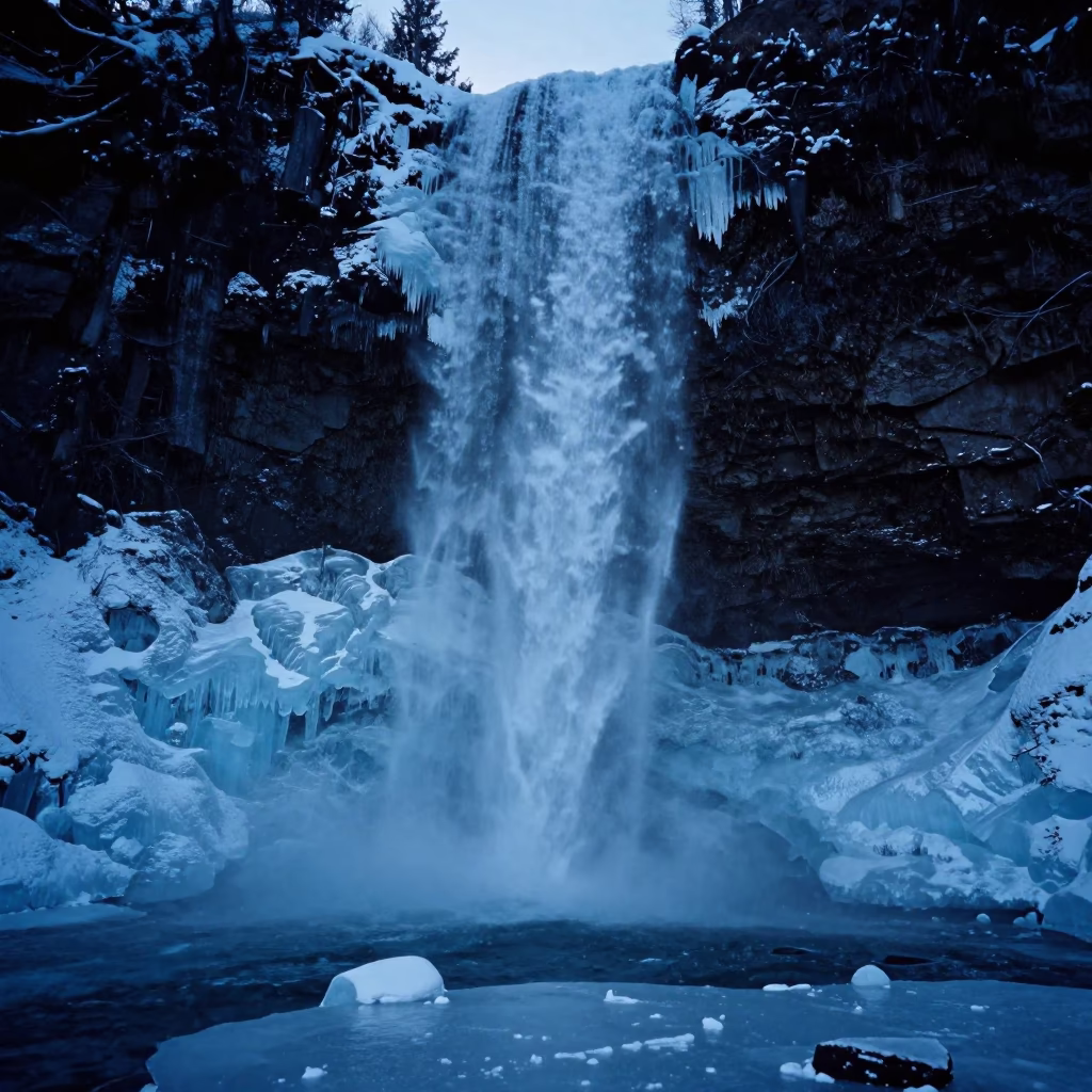 Blue Ice Frozen Waterfall Night Canada Endless Summer in in Canada
