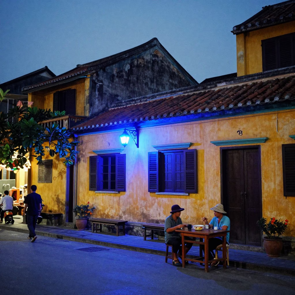 Blue Light in Hoi An at The Last Blue Light Of Evening in in Hoi An, Vietnam