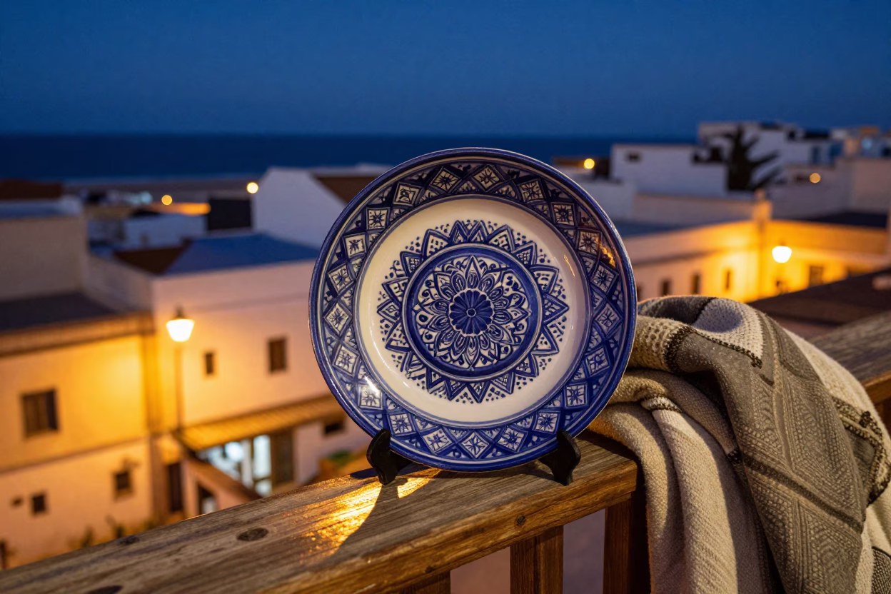 Blue Patterned Ceramic Plate in Essaouira in in Essaouira, Morocco