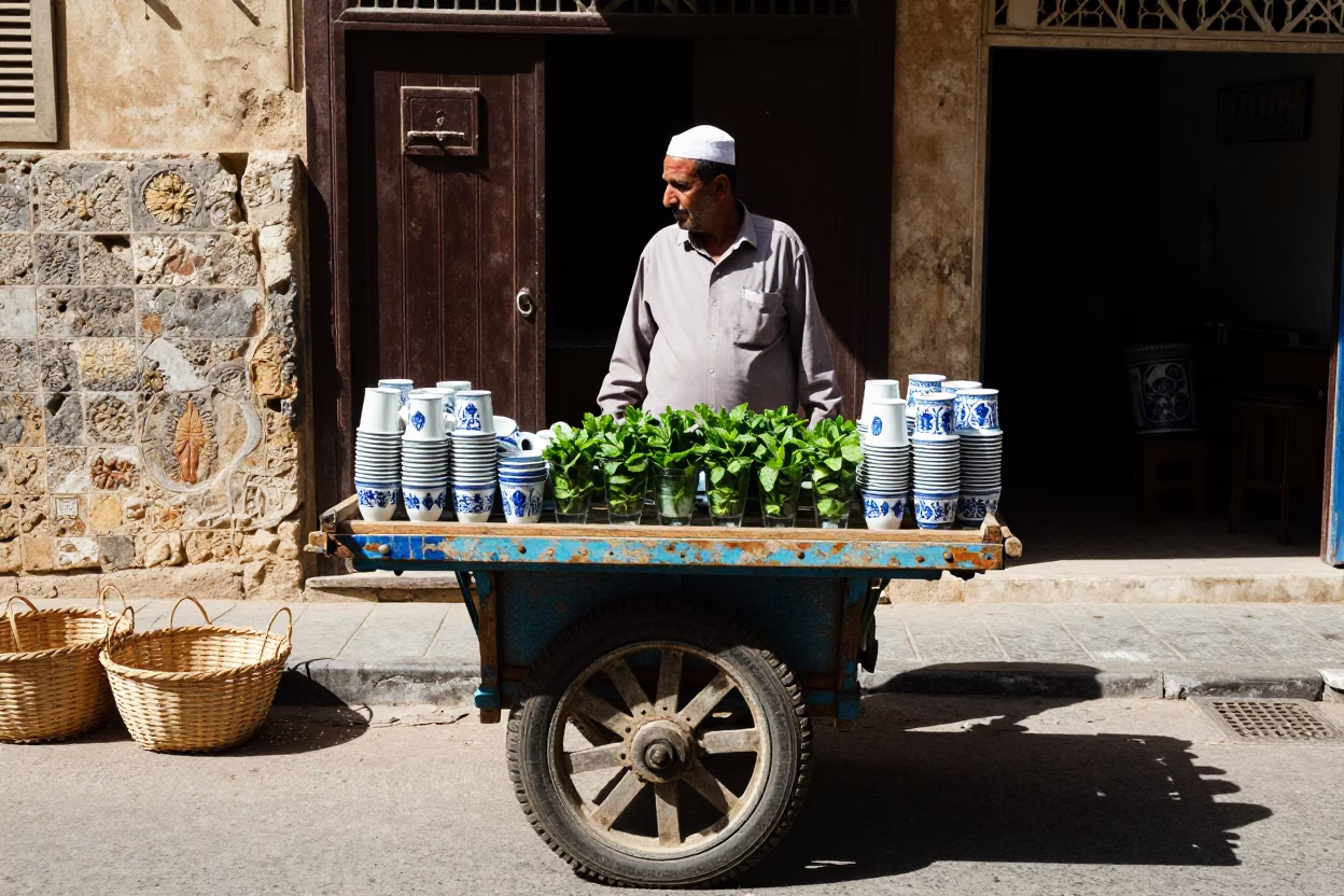 Blue Porcelain in Alexandria at Flat Noon Light in in Alexandria, Egypt