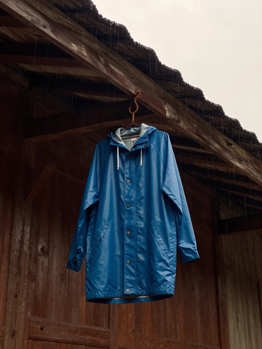 Blue Raincoat in Luang Prabang in in Luang Prabang, Laos