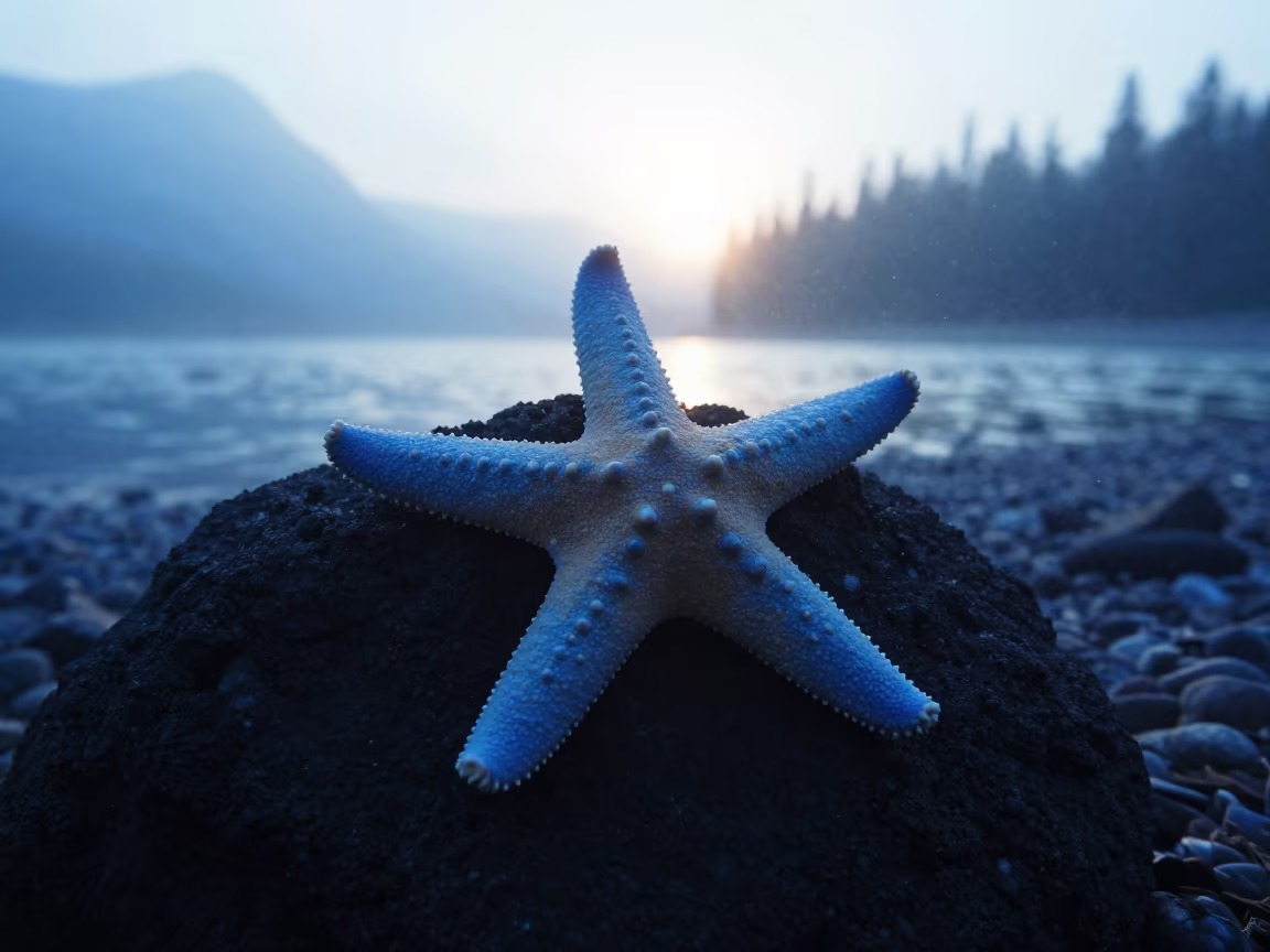 Blue Sea Star on Volcanic Rock Alberta Underwater in in Alberta