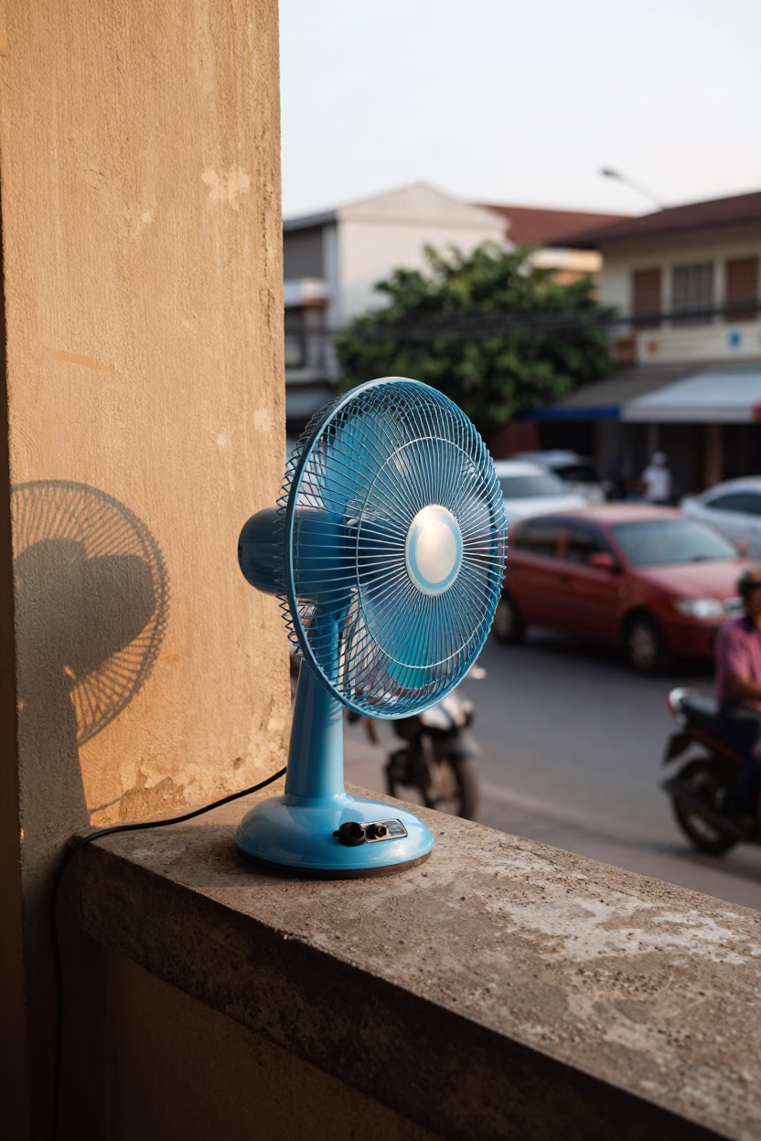 Blue Table Fan in Phnom Penh in in Phnom Penh, Cambodia