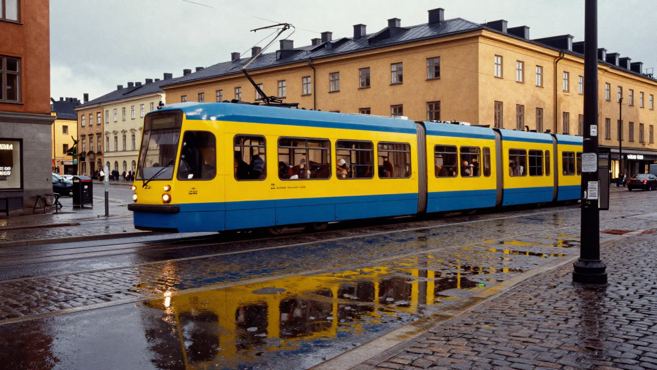 Blue Tram And Water Taxi in Stockholm in in Stockholm, Sweden