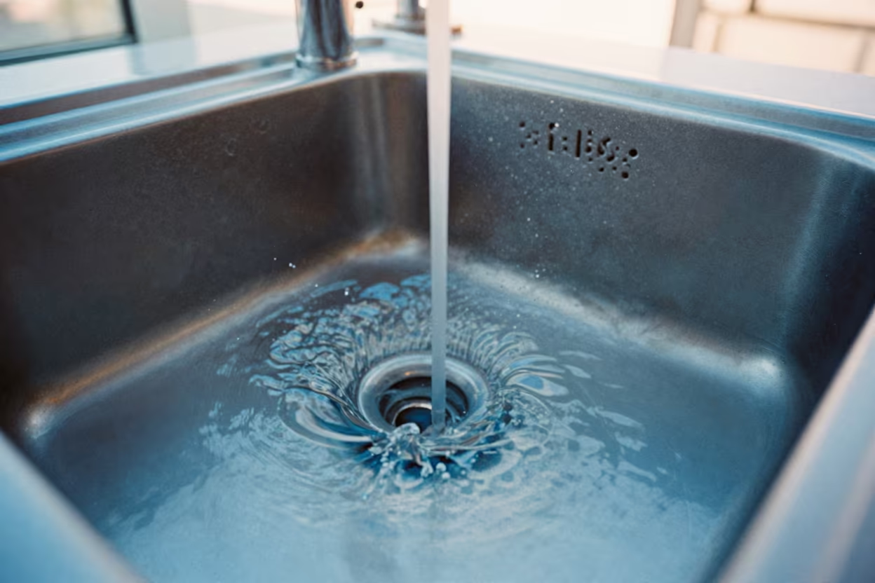 Blue Water Vortex Draining Sink Dawn in inside a glass-roofed arcade in Cluj-Napoca