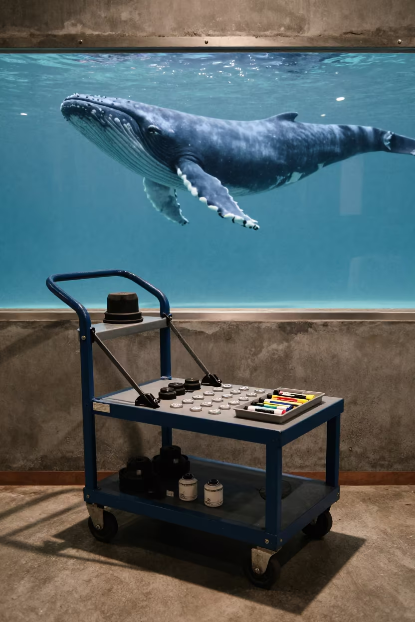 Blue Whale Shadow Over Busan Dock Repair Cart in at a fulfillment packing station near Busan