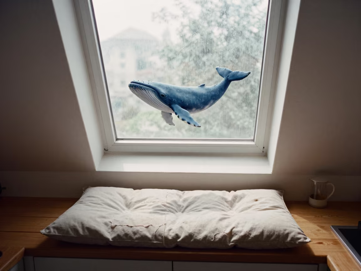 Blue Whale Shadow Over Cushion Bench in on a window seat in Chișinău