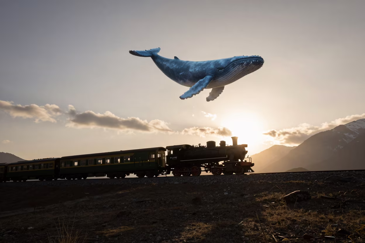 Blue Whale Shadow Over Alpine Train in near Almaty