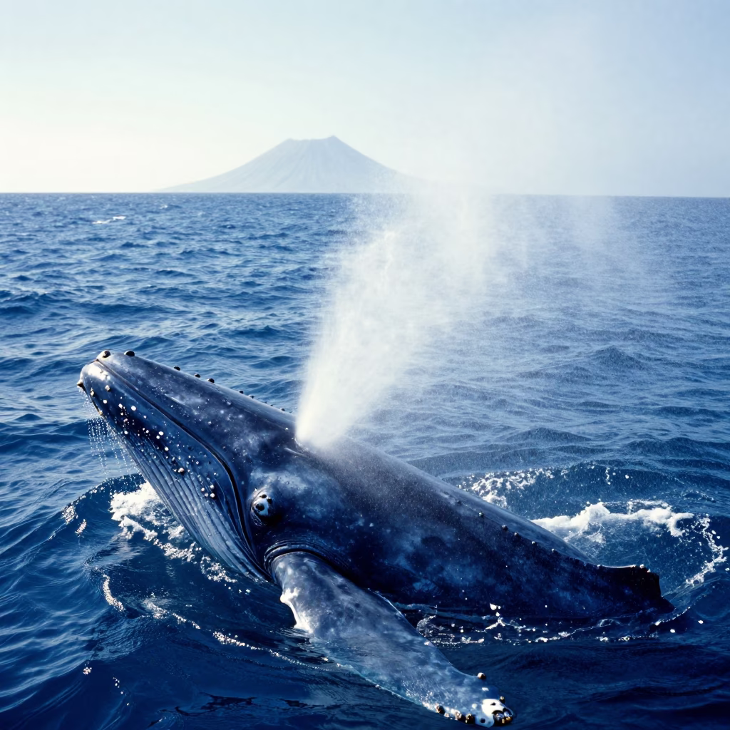 Blue Whale Spouting Near Volcanic Dropoff Kerala in beside a volcanic drop-off in Kerala