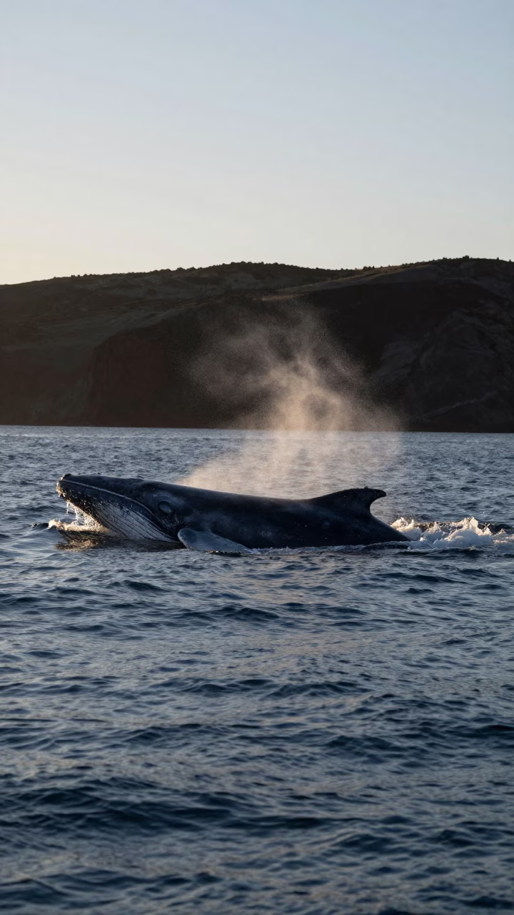 Blue Whale Surfaces at Volcanic Drop-off in beside a volcanic drop-off in California