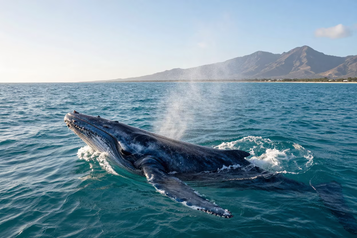 Blue Whale Surfacing Near Zanzibar in Late Afternoon in near Zanzibar City