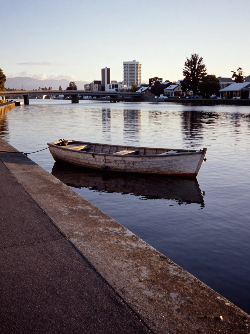 Blueberries Harbor in Christchurch at As First Light Reaches The Scene in in Christchurch, New Zealand