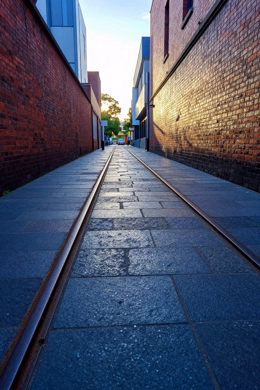 Bluestone Laneway just after sunrise in Melbourne in in Melbourne, Victoria, Australia