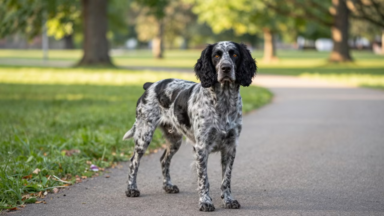 Bluetick Coonhound Resting on Newcastle Park Path in along a quiet park path with soft open shade and a clean background in Newcastle