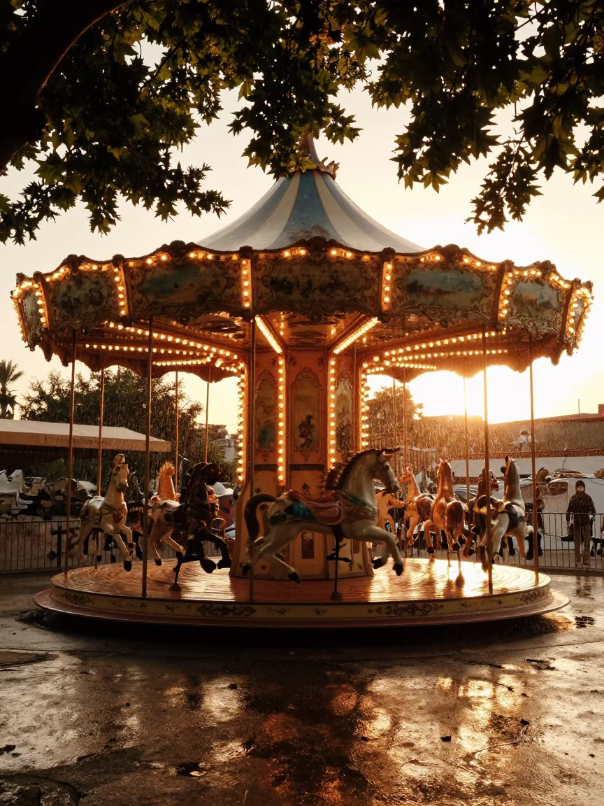 Blurred Carousel Horse in Sicilian Sunset in along a game trail in Sicily
