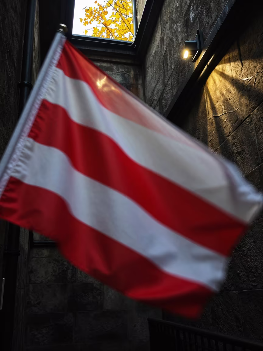 Blurred Flag in Belfast Skylight Passage in inside a skylit passageway in Belfast