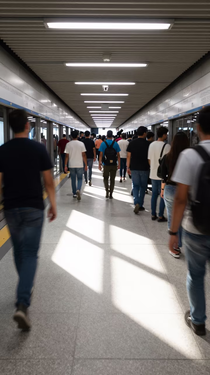 Blurry Crowd Subway Platform North Light in inside a skylit passageway near Taloqan