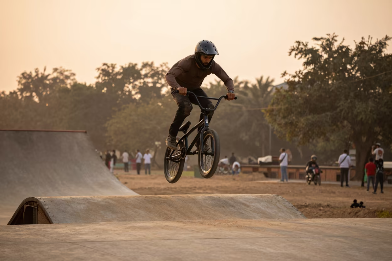 BMX Rider Mid-Air Sunset Aligarh Square in at a public square in Aligarh