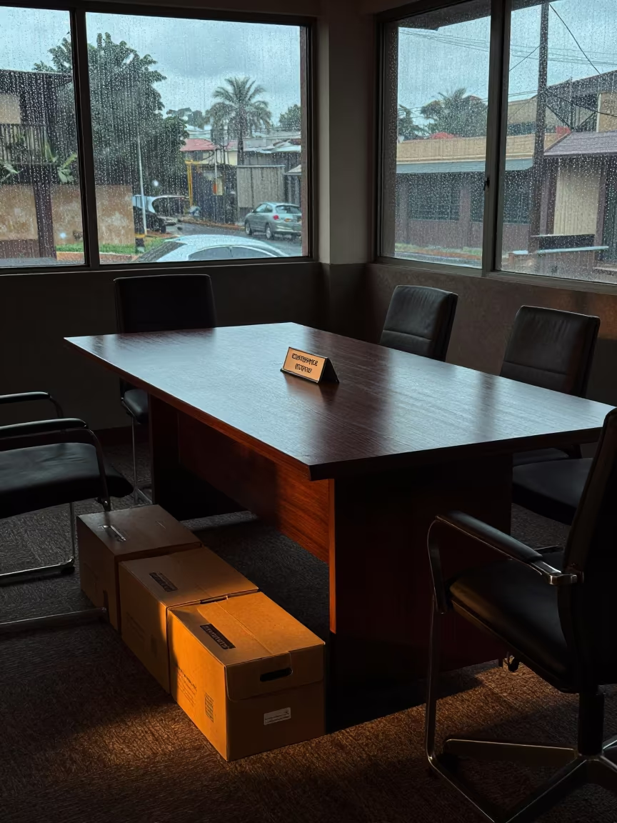 Boardroom Table Before Dawn in Omdurman in at a boardroom table before a meeting in Omdurman