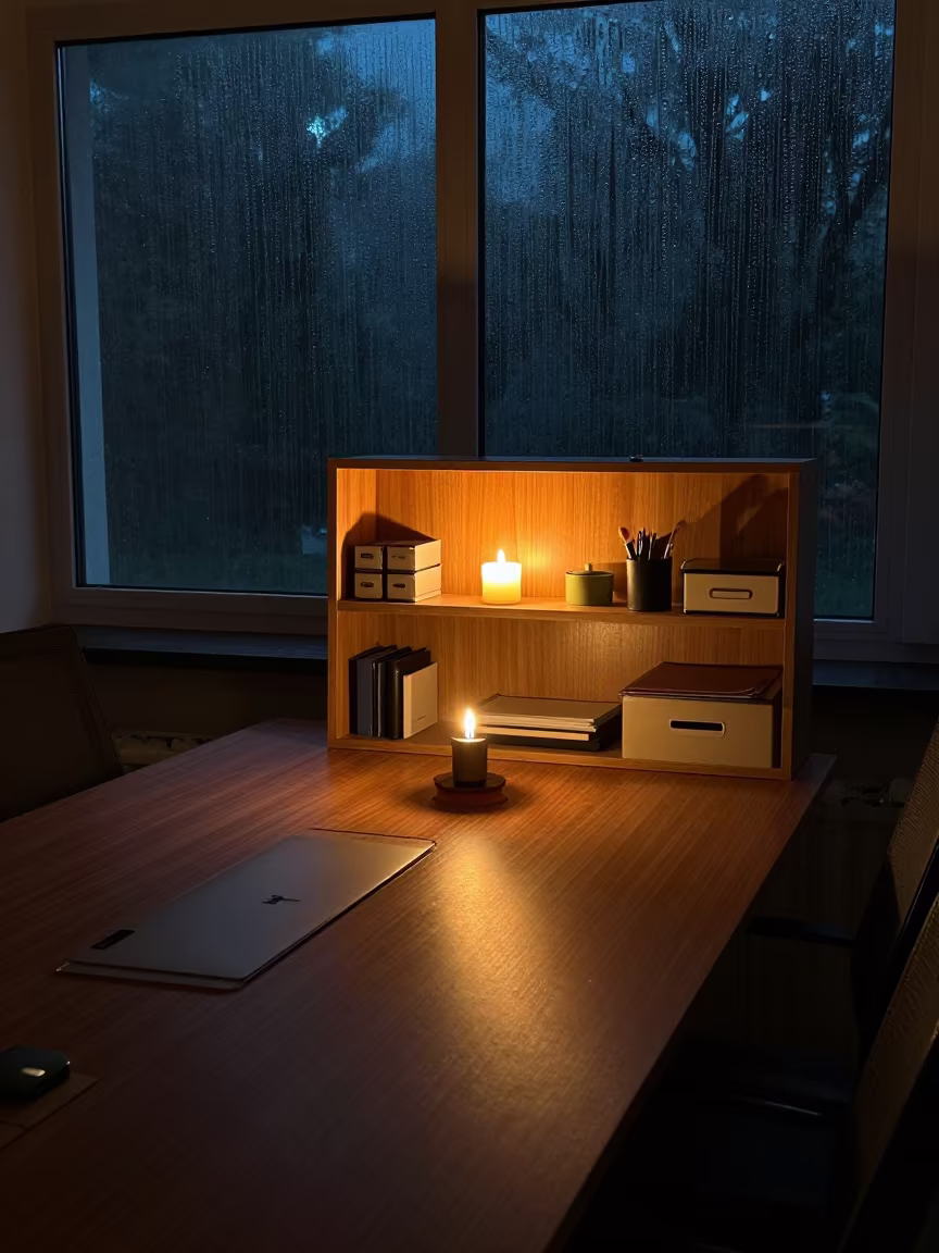 Boardroom Table Workstation Riser in Monsoon Night Almaty in at a boardroom table before a meeting in Almaty