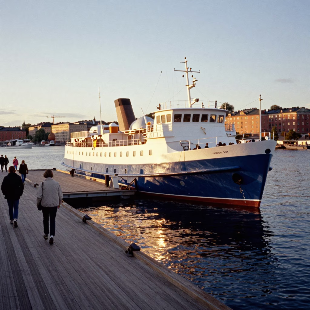 Boat Arrival in Stockholm at Honeyed Evening Light in in Stockholm, Sweden