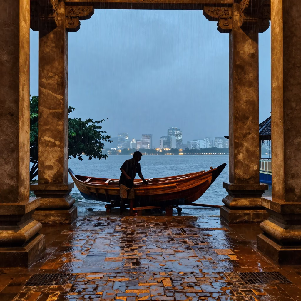 Boat Builder Steaming Ribs in San Juan Temple in in a temple courtyard in Ocean Park, San Juan