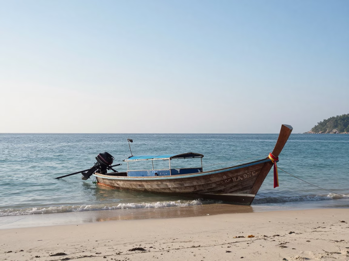Boat Docked in Phuket at The Late Morning Light in in Phuket, Thailand