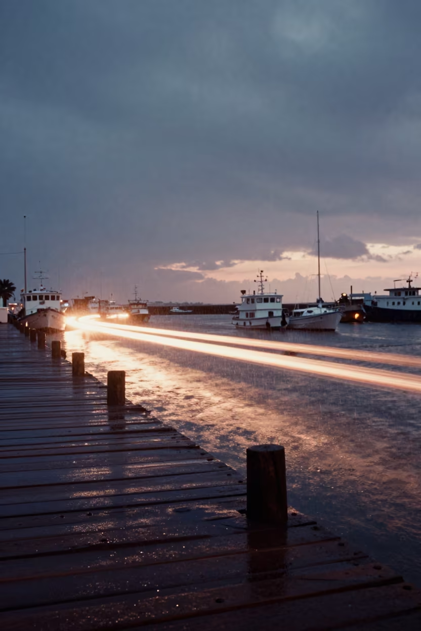 Boat Light Trails Senegal Harbor Dusk in in Senegal