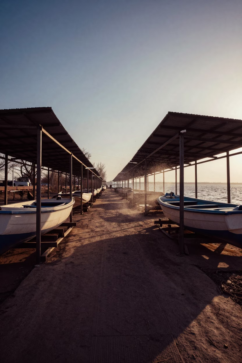 Boat Painting Shed on Lanzhou Causeway in on a wind-open causeway near Lanzhou