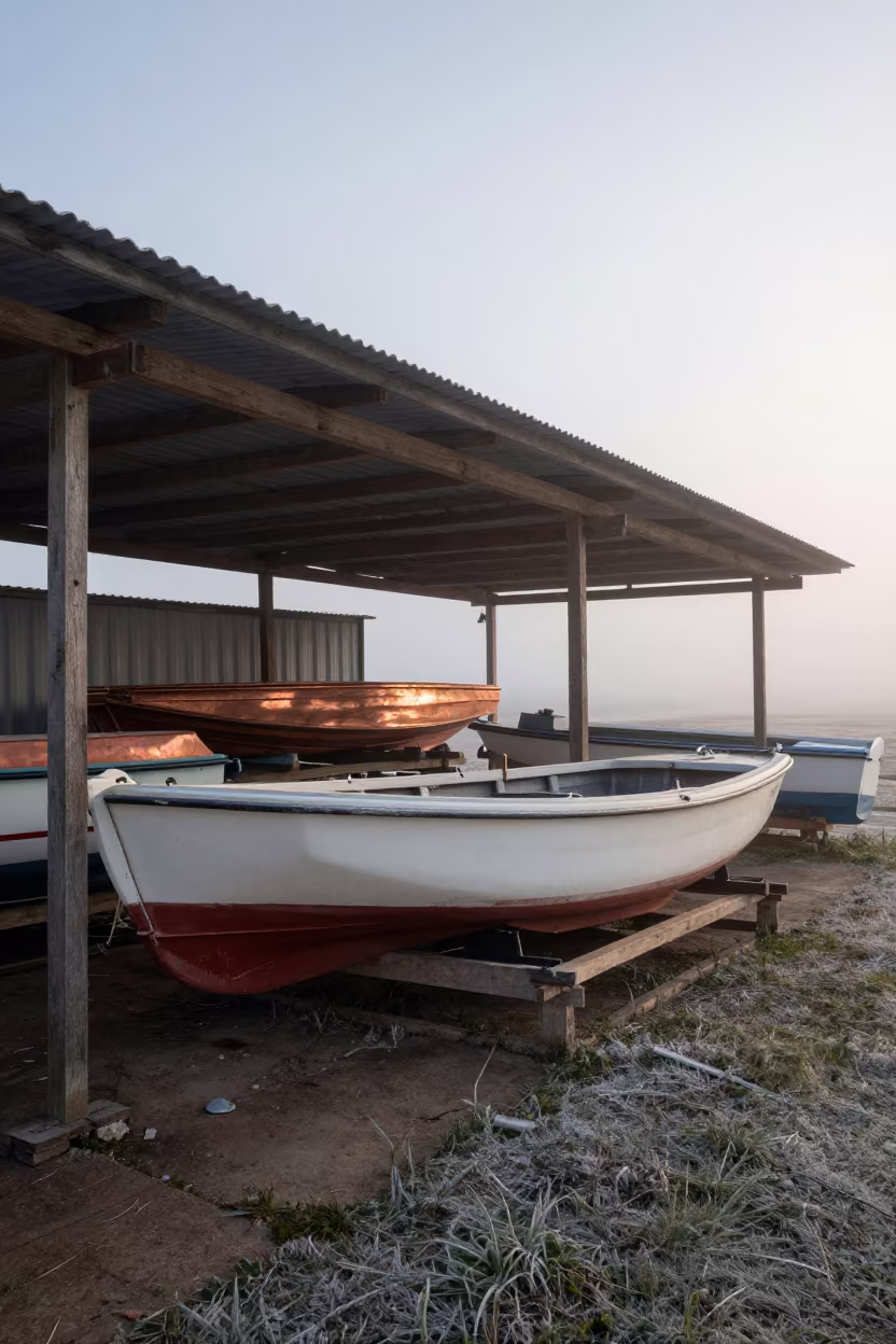Boat Painting Shed in Winter Mist Suez in near Suez