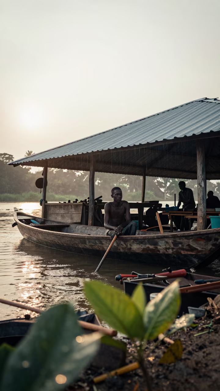 Boatbuilder Pauses in Mzuzu Workshop During Monsoon in in Mzuzu