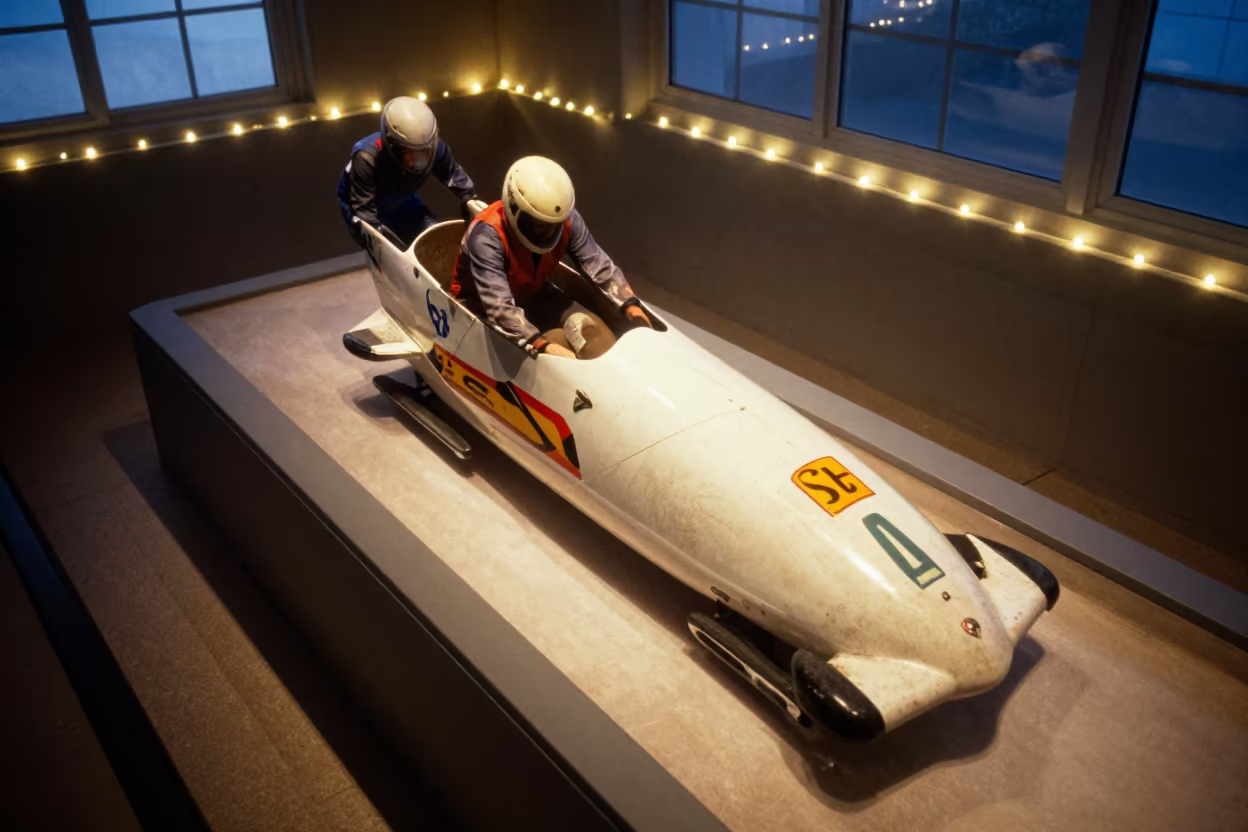 Bobsled Team Sprint Museum Display Faisalabad in on a museum plinth near Faisalabad