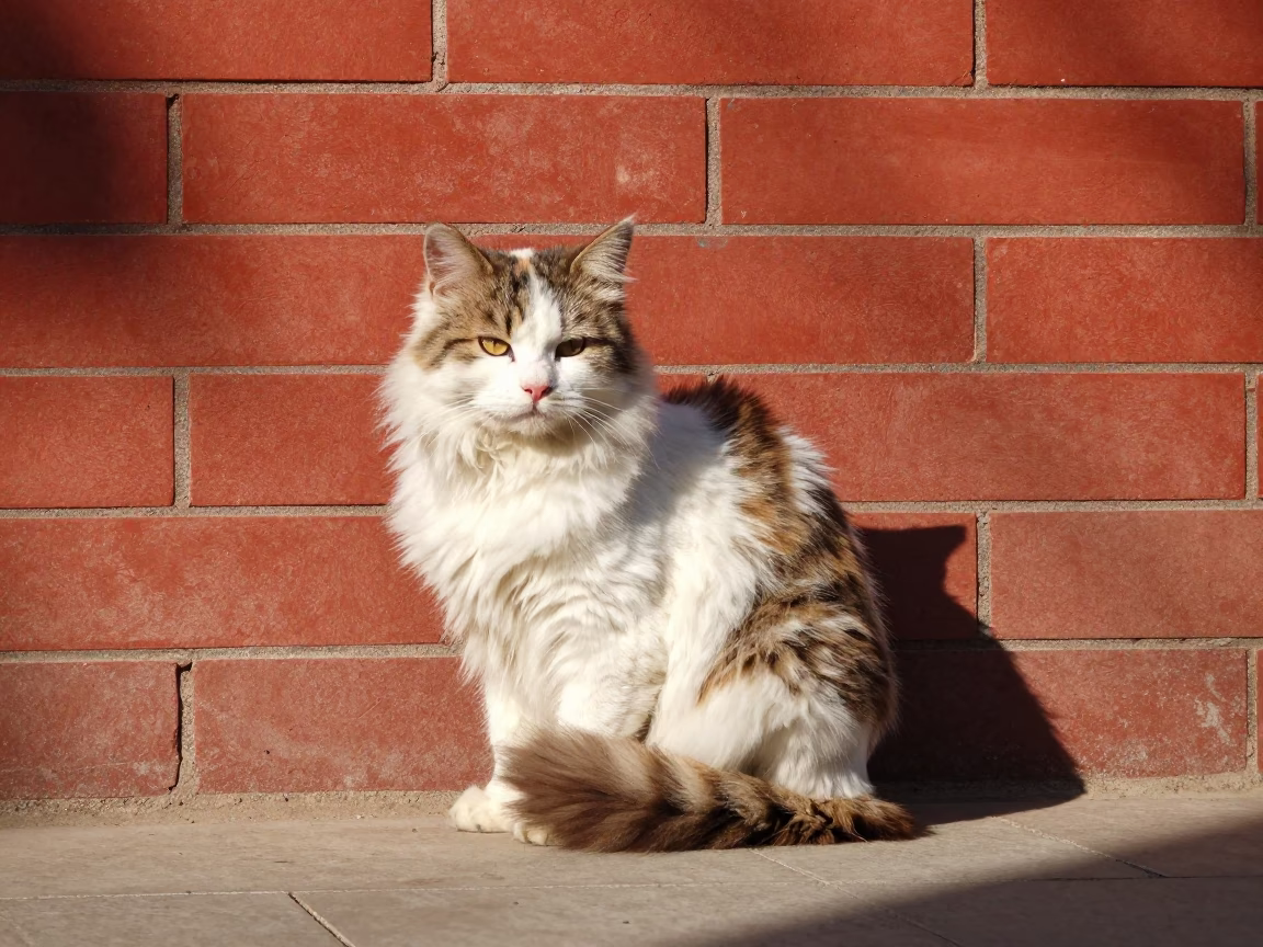 Bobtail Cat at The Flat Glare Of Noon Light in Beijing in in Beijing, China
