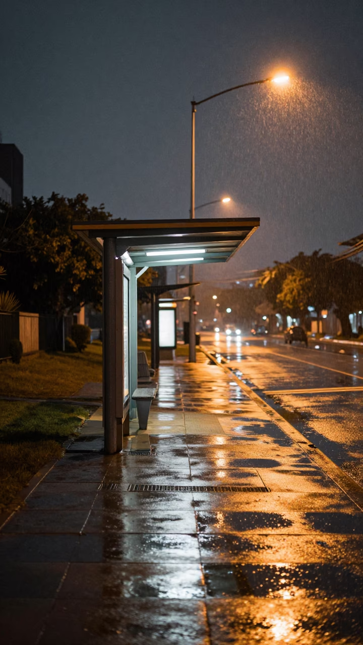 Boconó Metro Bus Stop Rainy Night in outside a metro entrance in Boconó