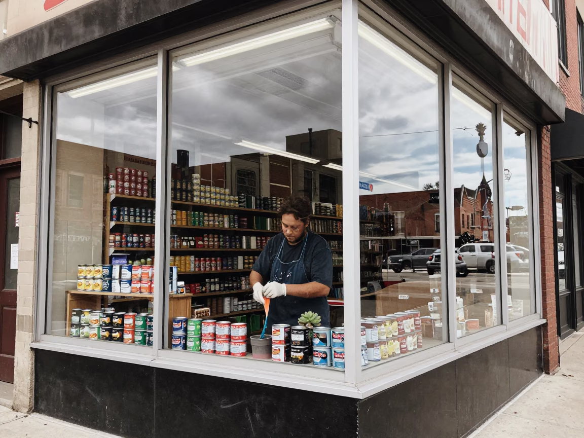 Bodega Window in Chicago in in Chicago, Illinois, United States