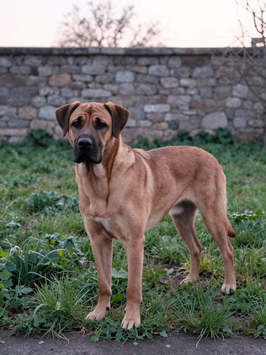 Boerboel Portrait Morning Light Ankara Garden in near a garden edge with soft morning light and an uncluttered background in Ankara