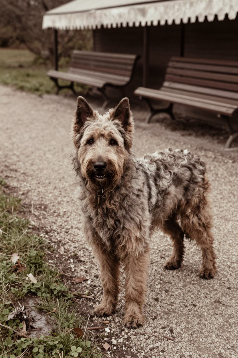 Bohemian Shepherd on Quiet Manchester Path in along a quiet park path with soft open shade and a clean background near Manchester