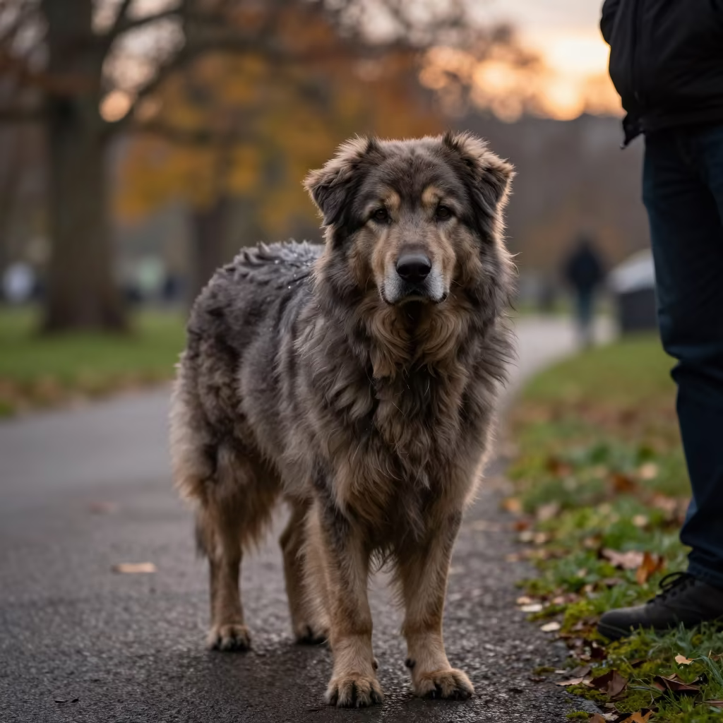 Bohemian Shepherd Portrait in Srinagar Park Dusk in along a quiet park path with soft open shade and a clean background near Srinagar