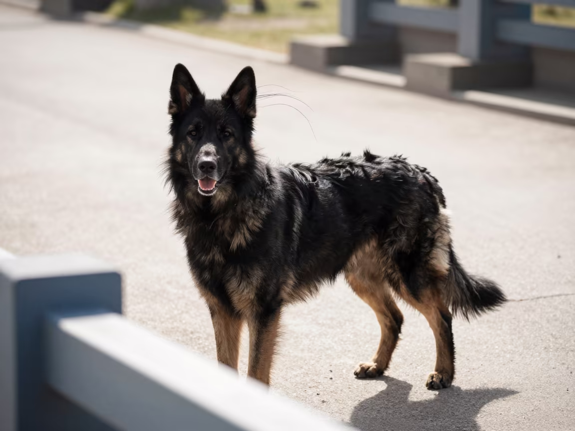 Bohemian Shepherd Portrait on Mogaung Park Path in along a quiet park path with soft open shade and a clean background in Mogaung